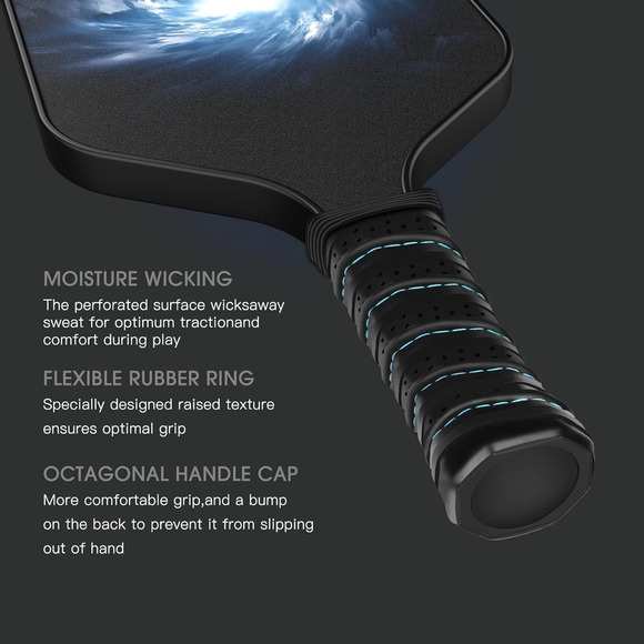 Pickleball Paddle Set of 2 Lightweight Carbon Graphite Anti-Slip Grip w/ 4 Balls - Picture 3 of 6